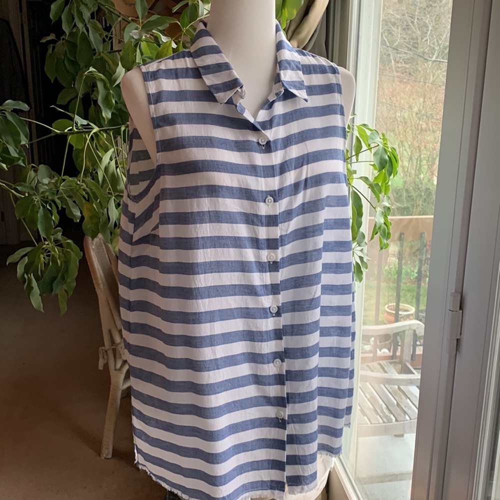 Beachlunchloung Sleeveless Raw Hem Striped Top Sz L